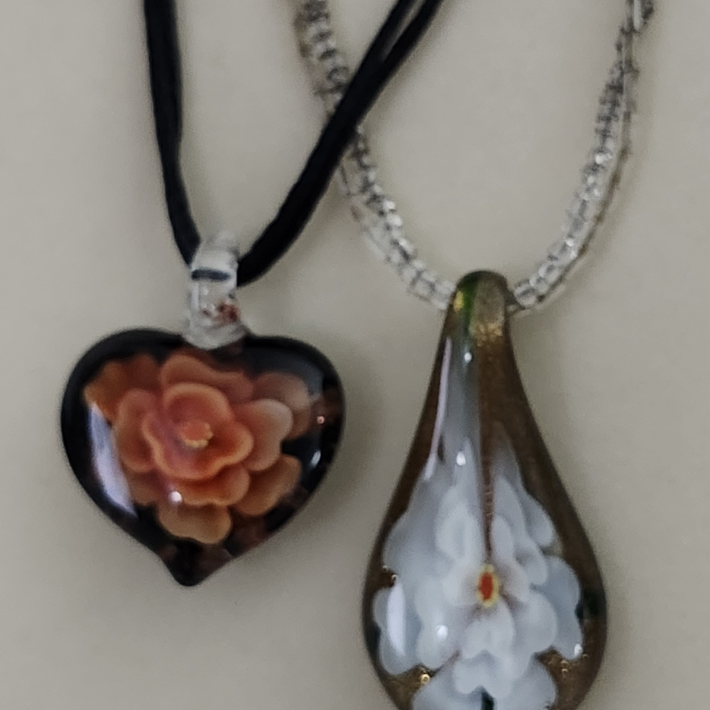Art Glass Pendant Necklaces (Set of 2)